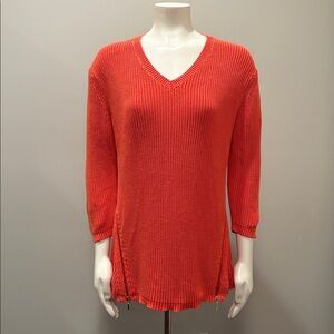 Tyler Boe Mineral Wash Shaker Sweater in Orange Size M Medium 100% Cotton V-Neck